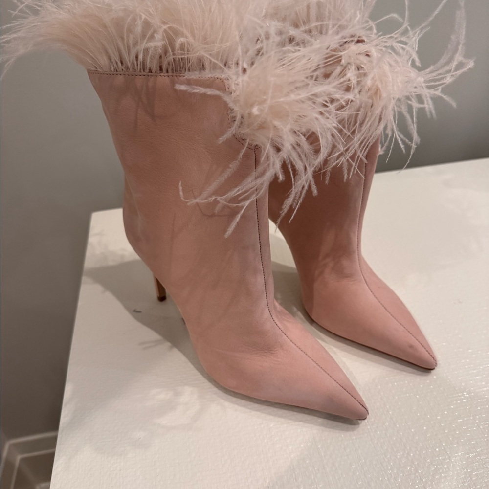 SCHUTZ Pink Feathered Heeled Boots